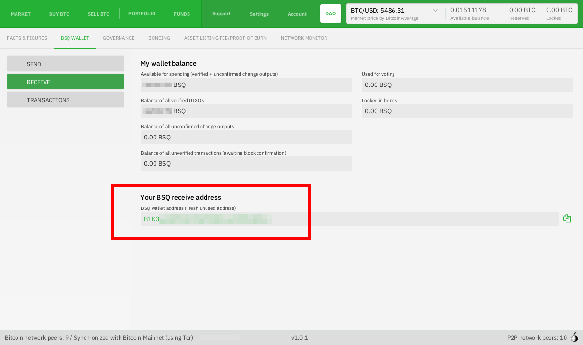 Where to find your BSQ wallet address.